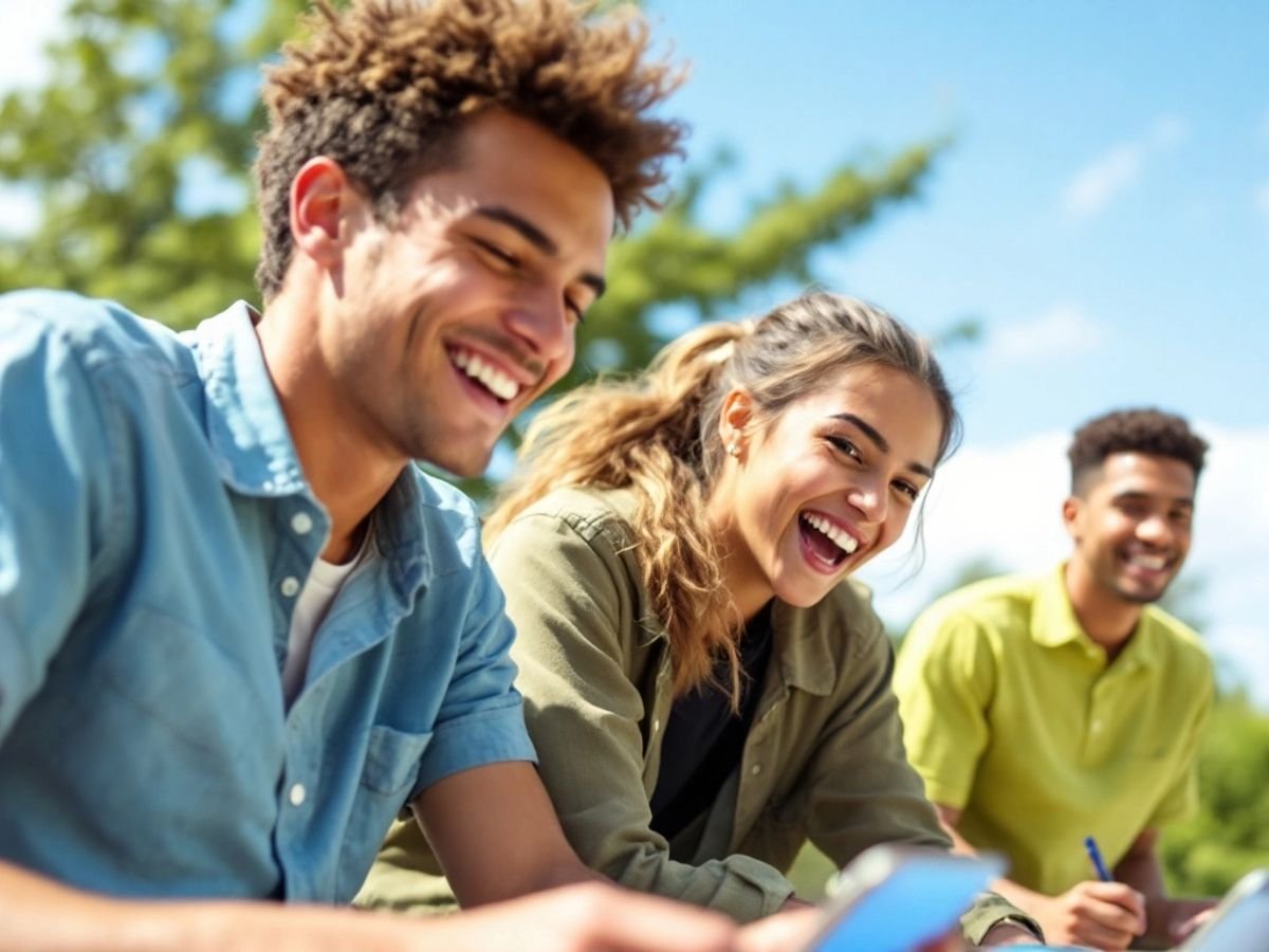 Grupo de jovens se divertindo em atividade ao ar livre.