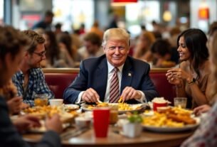 Trump em um McDonald's, cercado por clientes casuais.